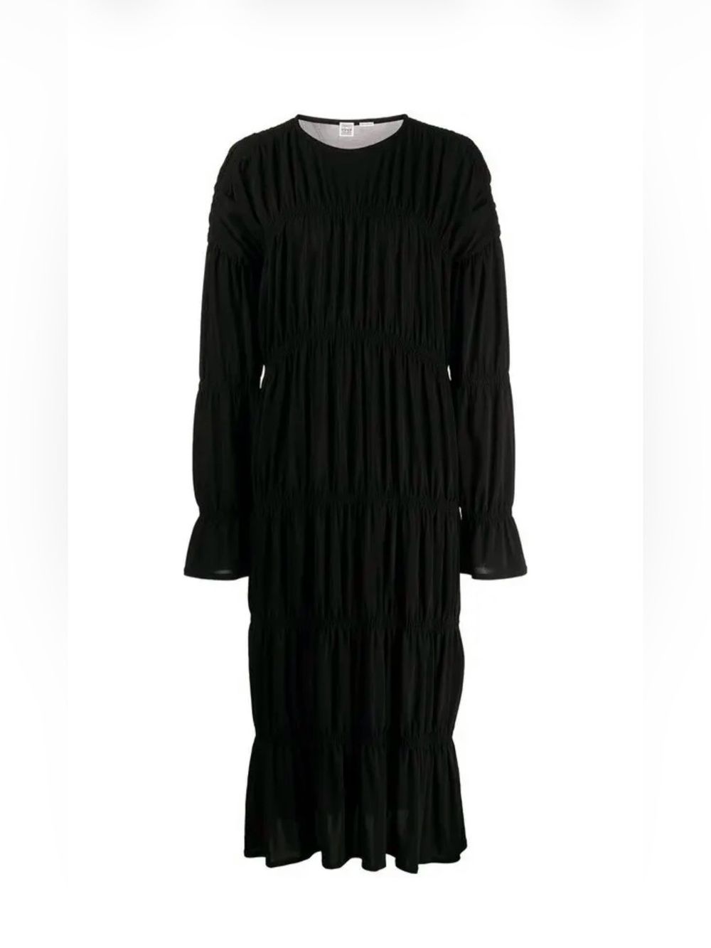 Toteme Black Tiered Long-Sleeve Midi Dress